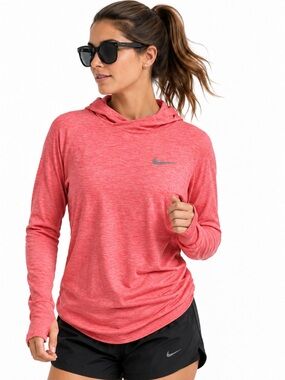 Nike Coral Heather Hooded Running Top with Thumbholes Size S